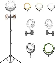 NEWAVE 270° Rotatable 3 Colour Tones Dimmable 12 Inch LED Ring Light with Stand Mirrors and Dual Phone Holder Set Black