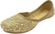 [Stop n Style] Gold Punjabi Juttis for Girls Mojari Toddler/Little Kid/Big Kid Party Flat Shoes Formal Beaded Jutti Girls Dress Slip on Juti