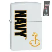 Zippo 29761 United States Navy Anchor White Matte Lighter + FLINT PACK