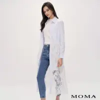 在飛比找momo購物網優惠-【MOMA】條紋蕾絲長版襯衫(藍色)