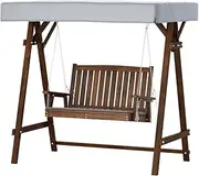 Gardeon Outdoor Swing Chair Wooden 2 Seater Charcoal Garden Bench Hanging Seat, Patio Baconly Furniture Chairs, with Adjustable Canopy Cushions Stand Water Resistant 250kg Capacity