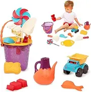 B. Toys – B. Ready Beach Bag – Beach Tote with Mesh Panel and 11 Funky Sand Toys – Phthalates and BPA Free – 18 m+
