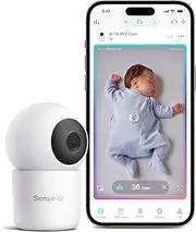 Sense-U AI 2K PTZ Baby Camera Monitor with Sensor-Free Sleep Breathing Movement Detection, Smart Security Indoor Video Camera with Background Audio, Sound Detection, No Monthly Fee, for Peace of Mind