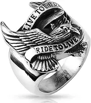 [Artisan Owl] Live to Ride, Ride to Live Biker Engraved Stainless Steel Ring