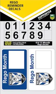 Canterbury Bulldogs NRL Car Rego Reminder Decals Registration Stickers