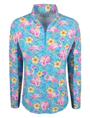 New IBKUL Golf Ladies Penny 1/4 Zip Pullover Turquoise Multi XS