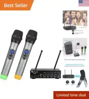 Wireless Microphone System - Plug-and-Play - 2 Mics, Receiver, Cables, Adapter