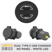 DUAL USB C Type-C Charger WHITE LED Flush Mount Round 12v Power Outlet Socket