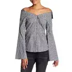 ROMEO & JULIET Off the Shoulder Bell Sleeve Top Blouse BLACK Gingham Medium NWT