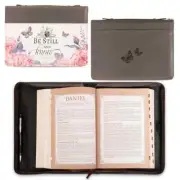 Bible Cover Be Still and Know Psalm 46:10, Pink Rose Butterflies- Large