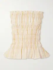 [Faithfull] Faithfull - Iris Strapless Shirred Checked Linen Top - Pastel yellow - medium medium Yellow