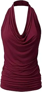 [EIMIN] Women's Casual Halter Neck Draped Front Sexy Backless Tank Top (S-3XL)