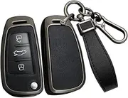 ontto Metal Car Key fob Cover Fit for Audi A1 A3 8P A4 A5 A6 C7 A7 S3 S7 S8 R8 Q2 Q3 Q5 Q7 Q8 SQ5 TT RS3 RS6 3 Buttons Flip Leather Key case Shell Key Holder Keyring Keychain Accessories Black