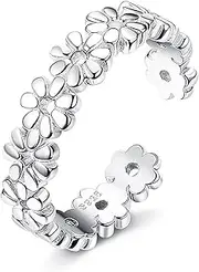 [JeryWe] 925 Silver Toe Ring for Women Girls Adjustable Open Adjustable 14K White Gold Plated Flower CZ Snake Twist Opal Band Rings Summer Beach Toe Rings Foot Jewellery