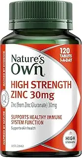 Nature's Own High Strength Zinc 30mg Tablets 120 - Supports Healthy Immune System Function - Maintains Healthy Skin