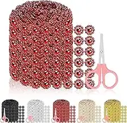 Glarks 3pcs Red Flower Rhinestone Ribbon Set, 98mm x 3 Yards 6 Rows Plastic Rhinestone Mesh Fabric with 2pcs Tools, Bling Rhinestone Ribbon, Sparkling Bling Wrap Ribbon for Arts Crafts Party Decoration