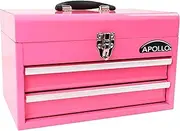 [Apollo Tools] Pink Metal Tool Box with Deep Top Compartment and 2 Drawers in Heavy-Duty Steel Chest With Ball Bearing Opening And Powder Coated Finish - Pink Ribbon - DT5010P