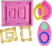 3 Pack Photo Frame Silicone Mold Picture Mirror Frames Fondant Candy Molds for Cake Decorating, Sugar, Gum Paste, Chocolate, Cookies, Resin, Polymer Clay