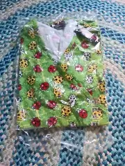 Melrose New NWT womens ladybug scrub top leaves leaf size XS nurse summer bug