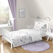 Sweet Jojo Designs Lavender Purple, Pink, Grey and White Shabby Chic Watercolor Floral Girl Toddler Kid Childrens Bedding Set - 5 pieces Comforter, Sham and Sheets - Rose Flower Polka Dot