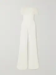 [16ARLINGTON] 16ARLINGTON - Taree Strapless Feather-trimmed Crepe Jumpsuit - White - UK 10 UK 10 White