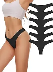 [Evolyline] Cotton Pack of 6 Women's Underwear, Soft Seamless Thongs & Thongs Briefs Set, Cotton Hipster Comfortable Women's Underwear, Stretchy Breathable Bikini Multipack S-XL, Black, Medium