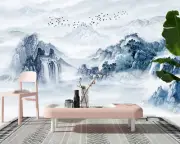 3D Mountains Painting Self-adhesive Removable TV Background Mural Wallpaper