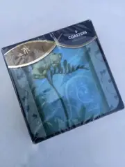 NEW Pimpernel Blue Freesia Flowers Floral Collection Cork-Backed Coasters Set 6