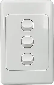 Contech CLSOL 3 Gang 2 Way Push Button Light Switch Vertical, SAA Approved, 10A 250V PVC White, Button Rotatable