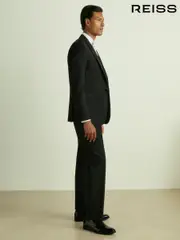 Reiss Black Wool Blend Regular Fit Tuxedo Trousers (H25075) | $325