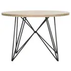 SAFAVIEH End Table 23.6"x15.8" Modern Round Solid Wood Iron Legs Light Oak/Black