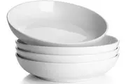 Pasta Bowls Ceramic Large Salad Serving Bowls, White Pasta Bowls Set, Shallow Soup Bowl Set of 4, Microwave & Dishwasher Safe