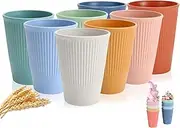 WANBY Wheat Straw Cup 8 Pcs Unbreakable and Reusable Drinking Cups Eco-Friendly Healthy Tumbler Set for Milk Juice and Water Dishwasher Safe (8 Pcs 12 Oz)