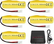 5PCS 3.7V 1000mAh Li-ion Battery with Molex Plug and 5in1 Charger Suitable for RC Engineering Vehicles Drifting Vehicles Trucks Off-Road Vehicles High-Speed Climbing Racing Cars Boats
