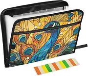 Quteprint 13 Pockets Expanding File Folder with Zipper Closure, Animal Peacock Accordion File Folder with Sticky Labels, Letter Size A4 Papers Expandable File Document Organizer