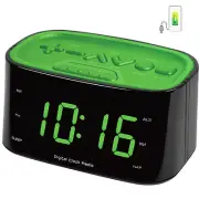 FM Radio Dual Alarm Clock/Large Big LED Digital DisplayCharger USB Port Green