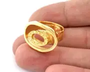 Oval Ring Adjustable Bezel (1mm) Shiny gold plated brass 6US size 2641