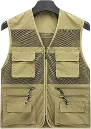[AKTQL88] Men's Gilet Multi-Pocket Sleeveless Waistcoat Outdoor Leisure Fishing Vest Mesh Breathable Photography Gilet