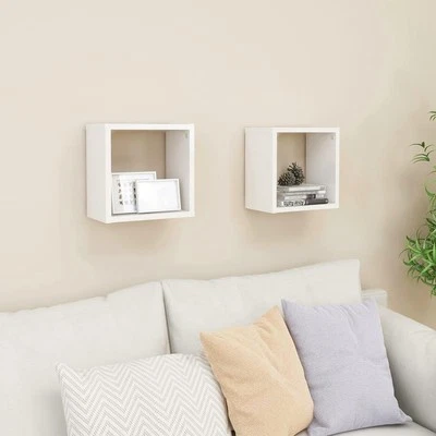 High Gloss White Wall Cube Shelves Set of 2 26x15x26 cm Modern Decor Storage