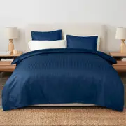 EnvioHome 1000 Thread Count Cotton Navy Satin Stripe Reversible Duvet Cover Quilt Bedding Set - Navy