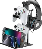 KDD Headphone Stand, Game Controller Holder & Headset Holder for Desk, Earphone Stand with Aluminum Supporting Bar, Universal Storage Organizer Headphones/Controller/Switch/iPad/Mobile Phone