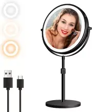 8-Inch Magnifying Makeup Mirror with Light & 3000mAh Rechargeable Battery, Porta