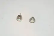 7mm Sterling Silver Natural Opal & Diamond Oval Halo Stud Earrings