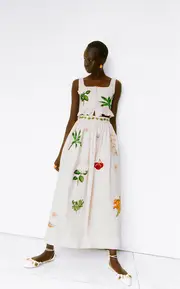 [Agua by Agua Bendita] Tangelo Embroidered Linen Maxi Skirt