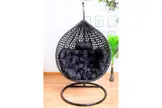 Hanging Egg Chair Luxury Model - Black Basket & Black Cushion