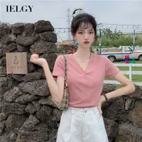 在飛比找蝦皮商城優惠-IELGY 韓式修身修身剪裁上衣 V 領 T 卹女士