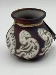 Jeremy Diller Raku New Art Pottery Vase Kokopelli Musician Hand Thrown Signed