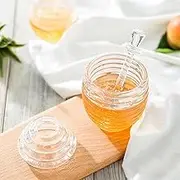 Honey Jar, 265ml Transparent Beehive Shaped Honey Jar with Dripper Stick, Honey Container Beehive Honey Pot, Transparent Honey Jar, Honey Bee Pot (3.7 * 5.6 inch)