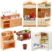 Chivao 43 Pcs Dollhouse Furniture Kitchen Play Set Miniature Refrigerator with Mini Food Pots and Pans Set Pretend Play Kitchen Accessories Kitchen Toys