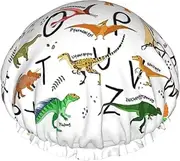 Stylish Learning Alphabets With Dinosaurs Print Shower Cap For Women Men Reusable Lightweight Soft Bath Hair Cap With Elastic Band